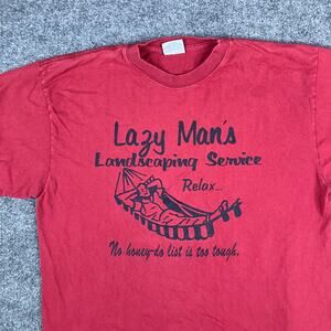 Seattle Cotton Works T-Shirt Mens Size L Red Funny Lazy Man Landscaping Graphic